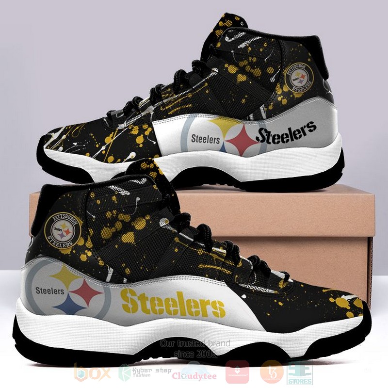 BEST NFL Pittsburgh Steelers Black-White Air Jordan 11 Sneakers Shoes