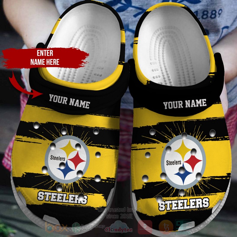 BEST NFL Pittsburgh Steelers Custom Name Black-Yellow Crocs Crocband Shoes