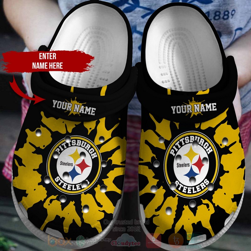 BEST NFL Pittsburgh Steelers Custom Name Black Pattern Crocs Crocband Shoes