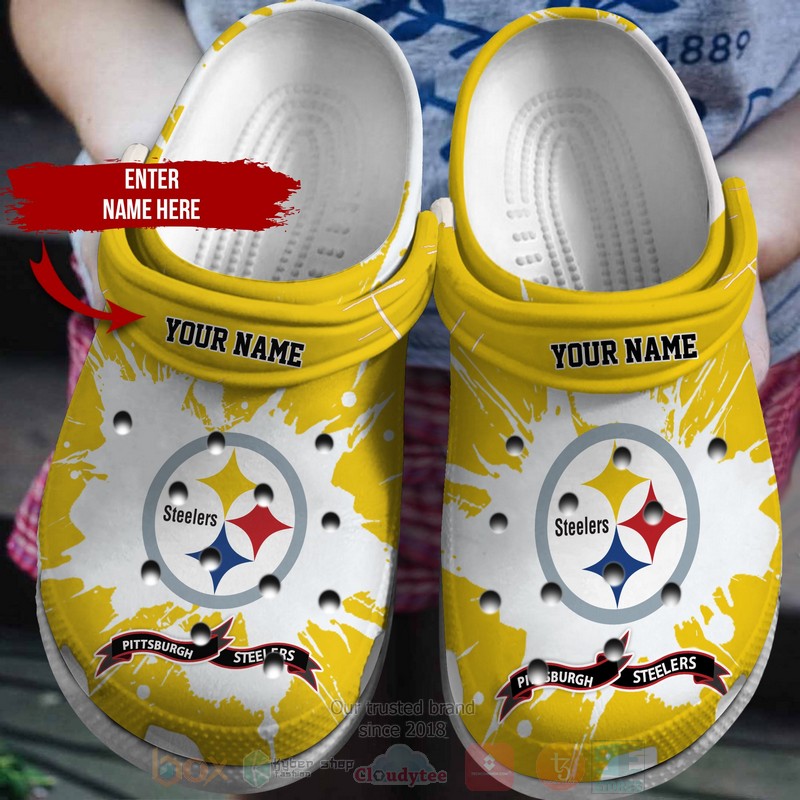 BEST NFL Pittsburgh Steelers Custom Name Yellow-White Crocs Crocband Shoes