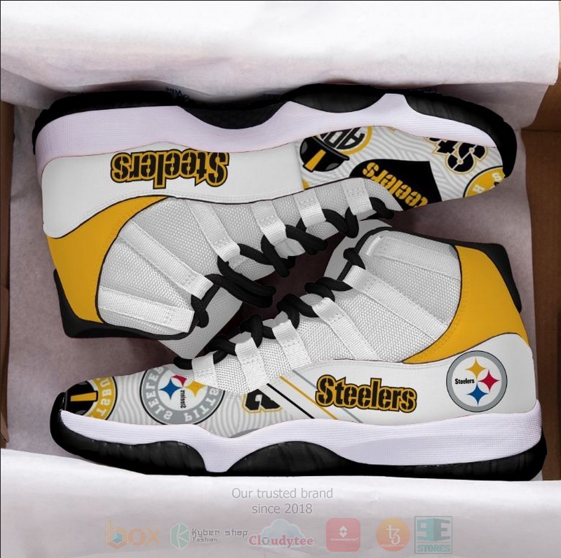 BEST NFL Pittsburgh Steelers Grey-White Air Jordan 11 Sneakers Shoes