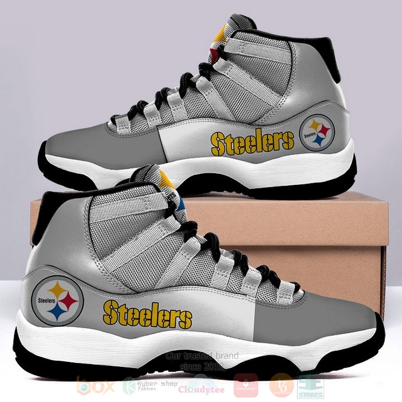 BEST NFL Pittsburgh Steelers Grey Air Jordan 11 Sneakers Shoes