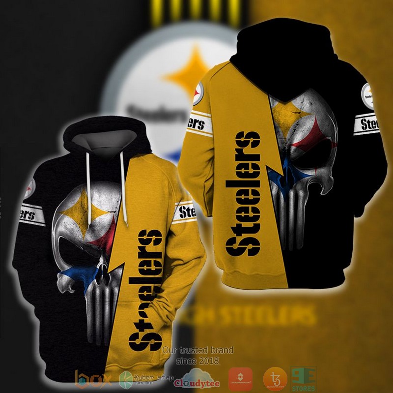 NFL Pittsburgh Steelers Punisher Skull Black Yellow 3d hoodie word1