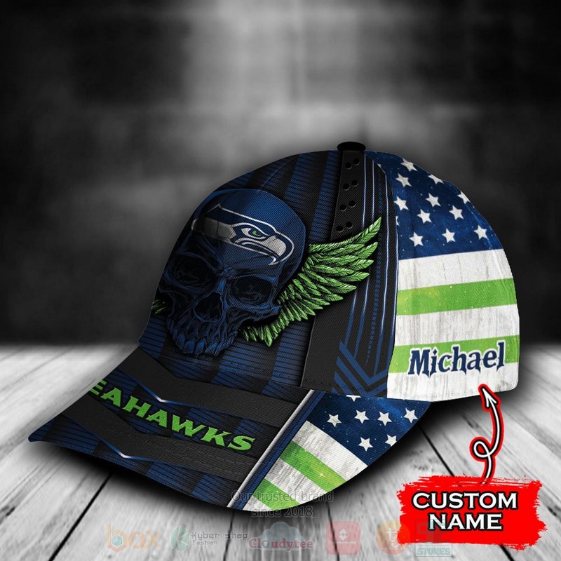 BEST Seattle Seahawks Skull NFL Custom Name Blue Cap Hat 3 BEST Seattle Seahawks Skull NFL Custom Name Blue Cap Hat word2