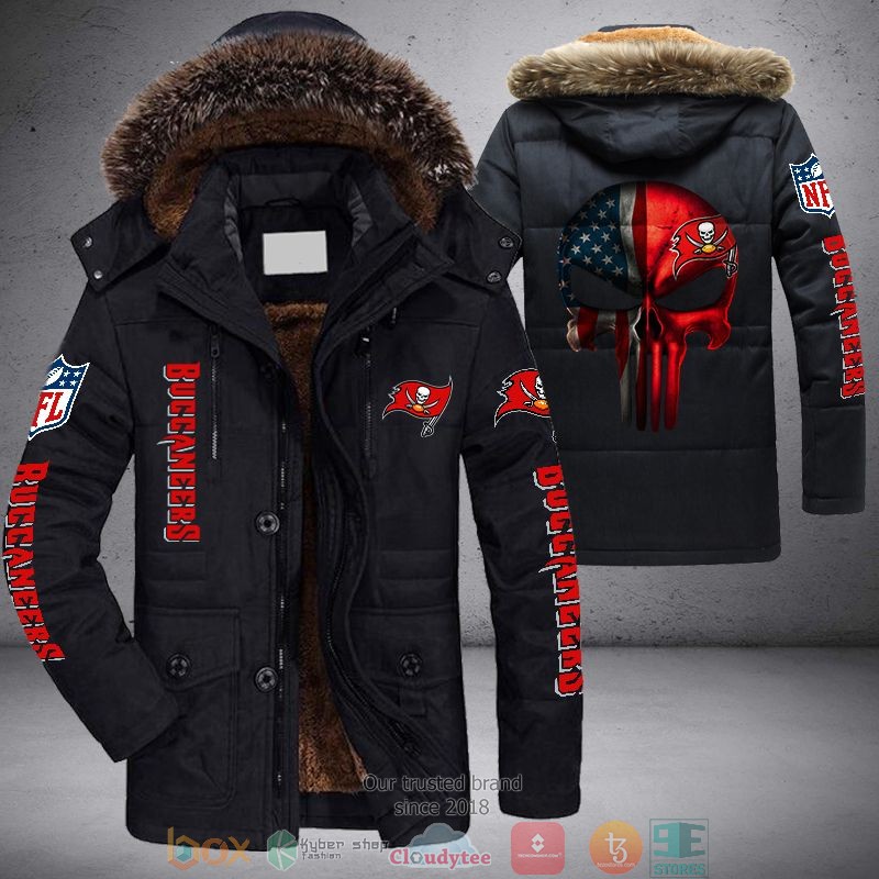 NEW Tampa Bay Buccaneers Punisher Skull United States Flag 3D Parka Jacket