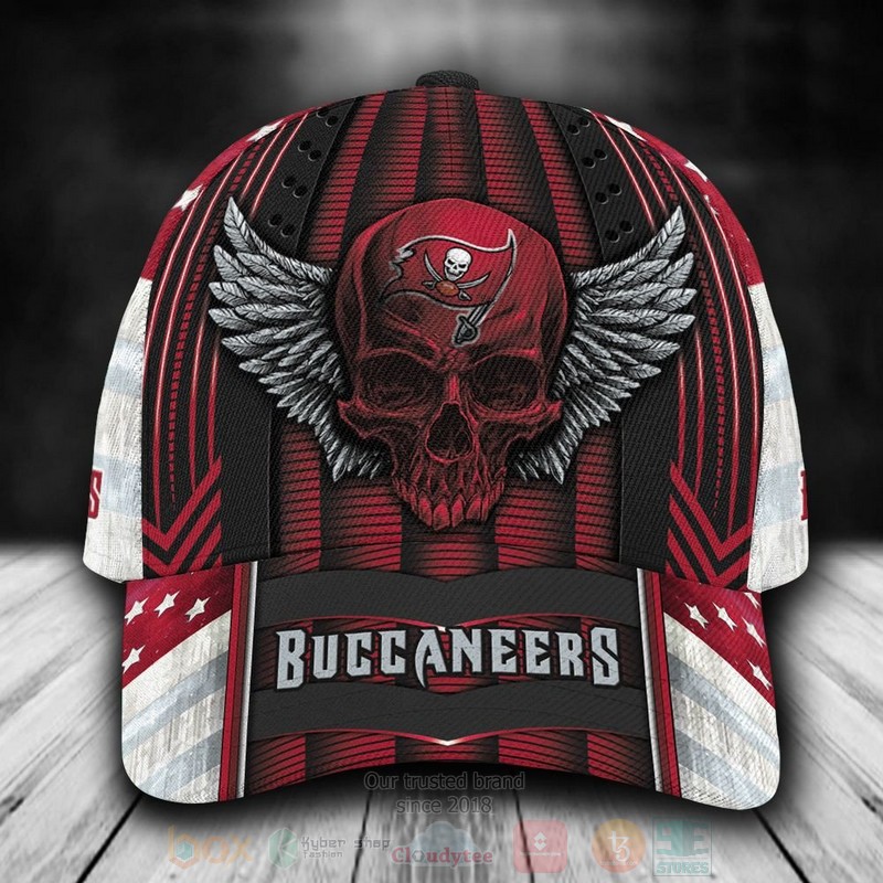 BEST Tampa Bay Buccaneers Skull NFL Custom Name Red Cap Hat word1