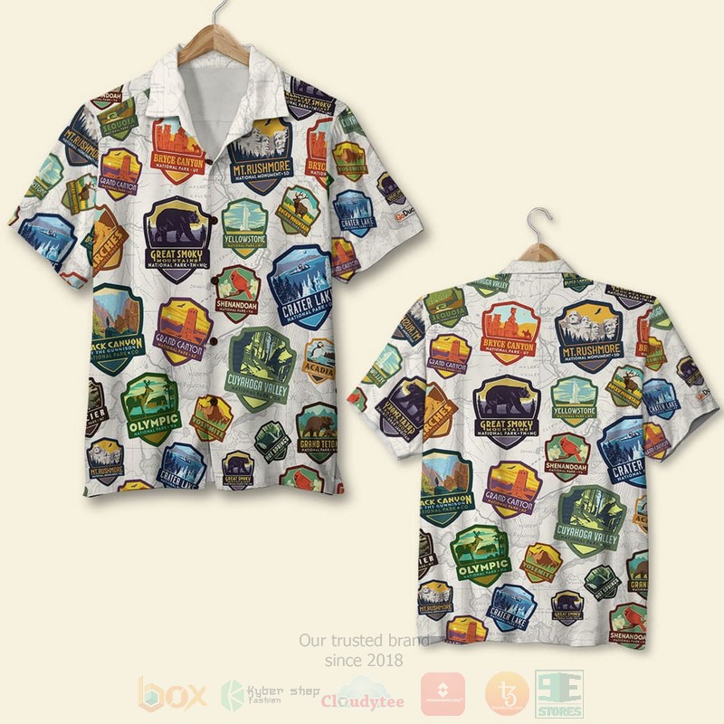 BEST National Park Seamless Pattern, Aloha Hawaiian Shirt, Short