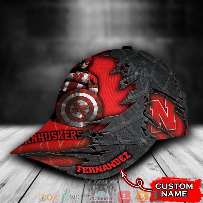 Nebraska Cornhuskers Captain America NCAA1 Custom Name Cap word1