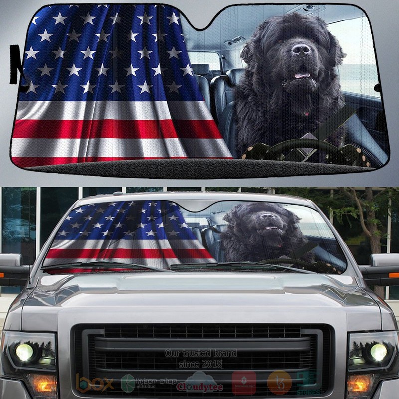 BEST Newfoundland And American Flag Independent Day Car Windshield Sunshade