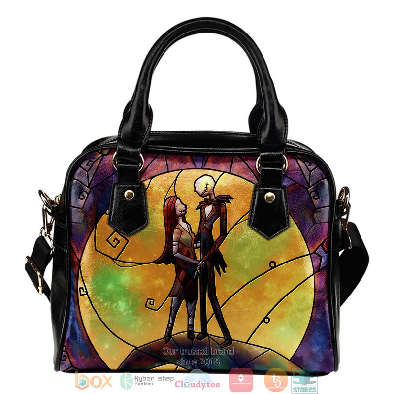 Nightmare Before Christmas Jack And Sally Stained Glass Leather Handbag word2
