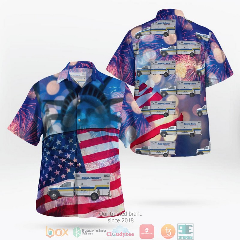 North Carolina Burke County EMS 4th Of July Hawaii 3D Shirt word2