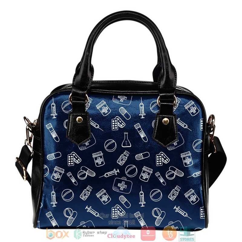 Nurse Navy Leather Handbag word1