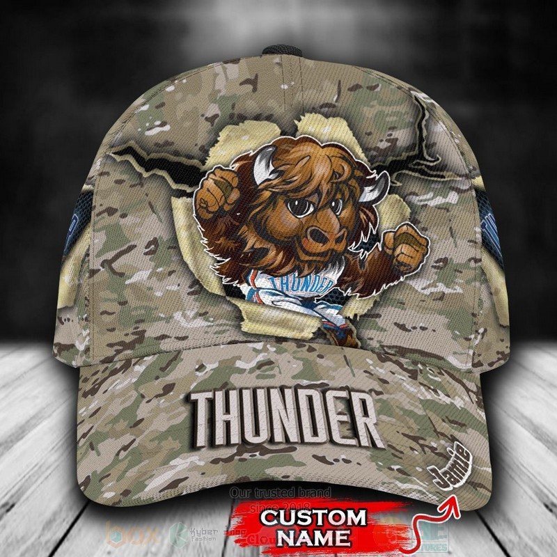 BEST Oklahoma City Thunder Camo Mascot NBA Team Custom Name 3D Cap word1