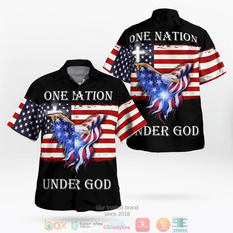 NEW One Nation Under God American Eagle Grommet Flag Aloha Shirt word3