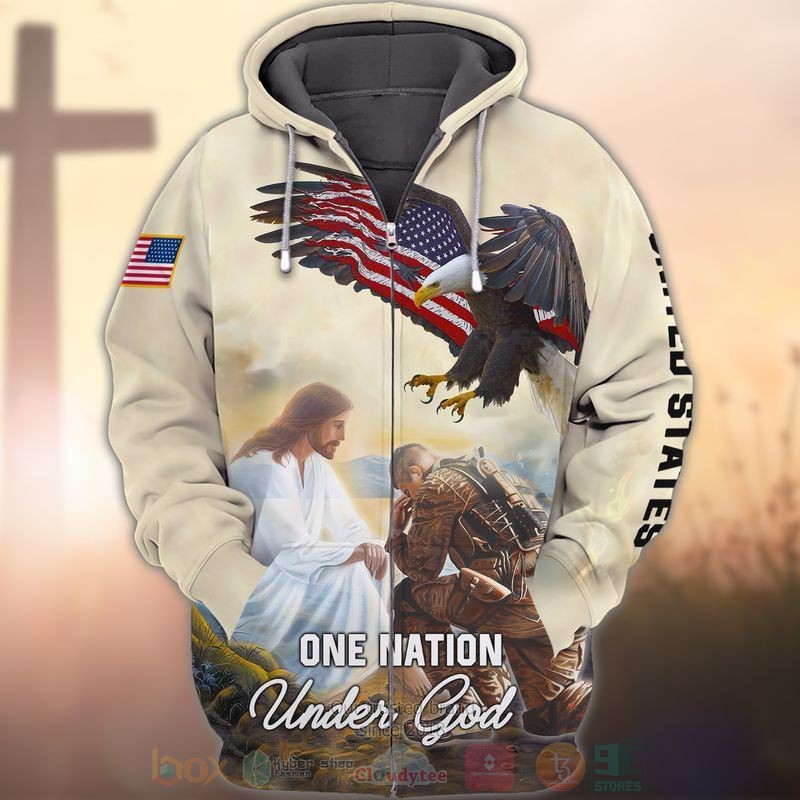 BEST One Nation Under God Cream Zip Hoodies