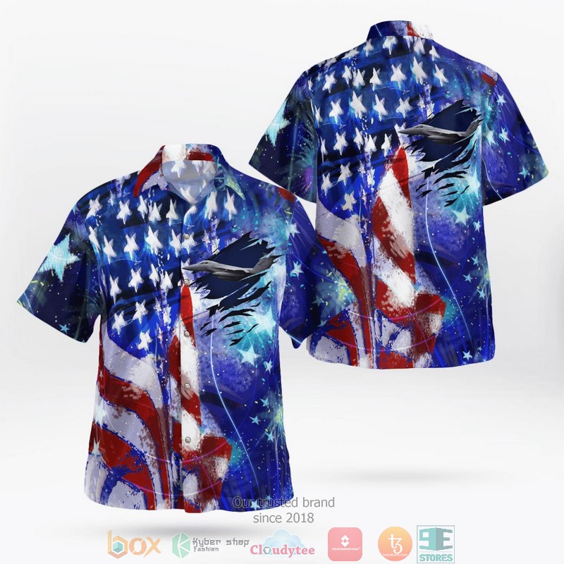 Oregon Air National Guard 142nd Fighter Wing F-15C Eagle 4th of July Aloha Shirt word3