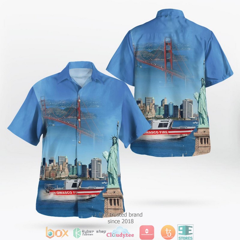 Owasco Fire Department New York 26 Foot Custom Fireboat Hawaiian Shirt word1