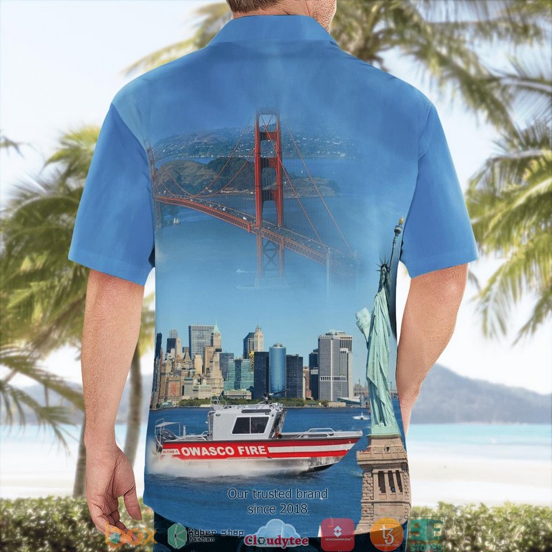 Owasco Fire Department New York 26 Foot Custom Fireboat Hawaiian Shirt word2