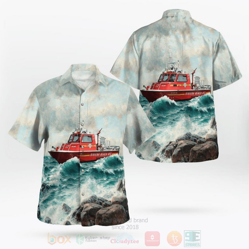 BEST Pasadena, Maryland, Riviera Beach Volunteer Fire Company 13 Fireboat 3D Aloha Shirt word1