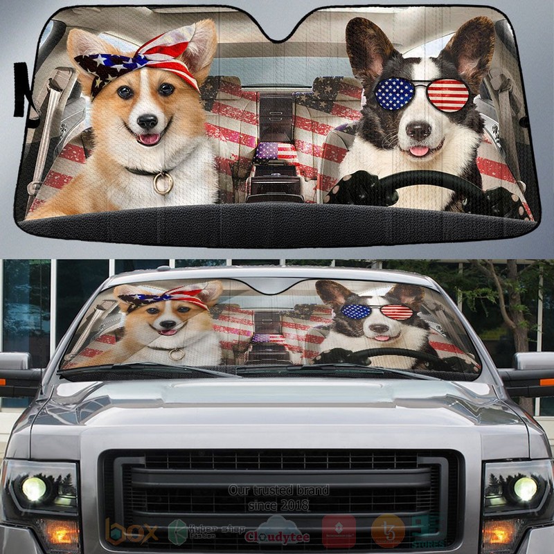 BEST Pembroke Welsh Corgi American Flag Independence Day Car Windshield Sunshade