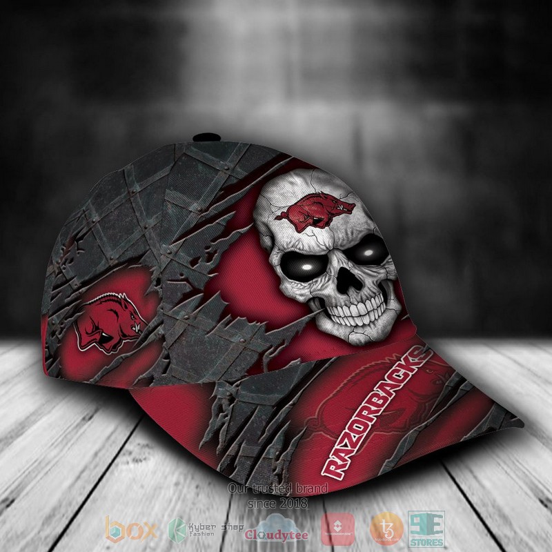 Best Personalized Arkansas Razorbacks Skull Custom Hat Word3