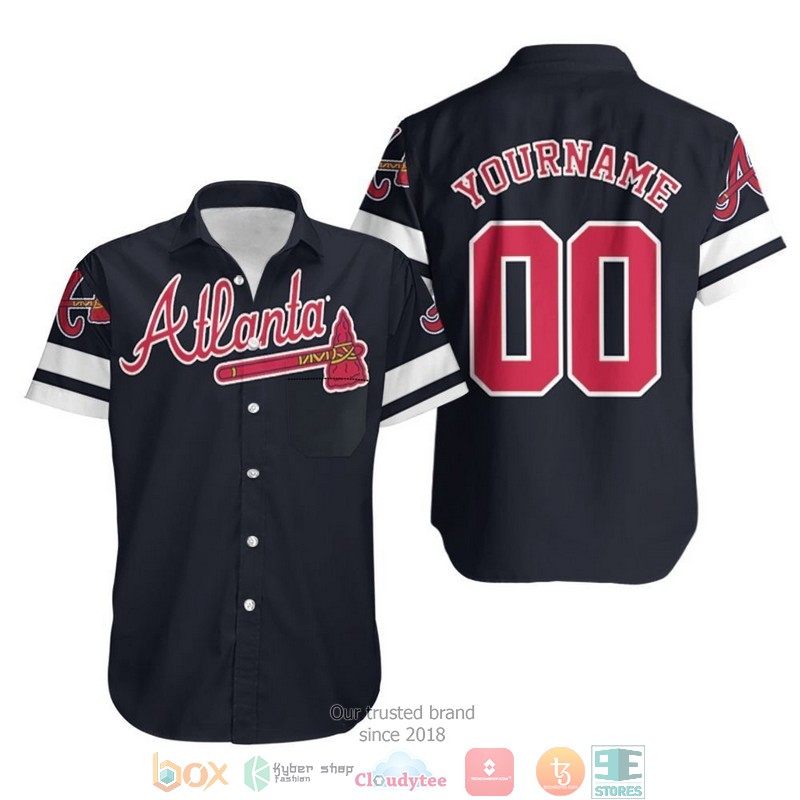 Personalized Atlanta Braves Majestic 2019 Alternate Navy Black Jersey Inspired Hawaiian Shirt word3