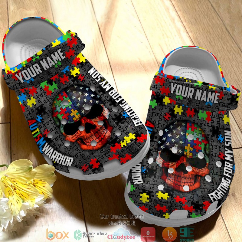 Personalized Autism Warrior Fighting For My Son Crocband Shoes word1
