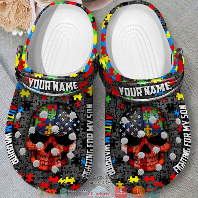 Personalized Autism Warrior Fighting For My Son Crocband Shoes word1