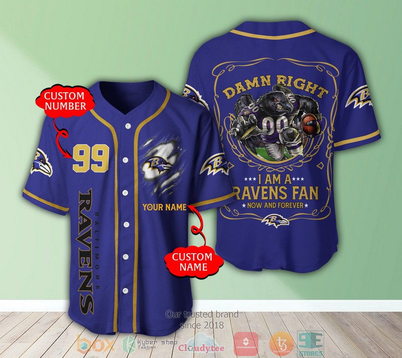 Personalized Baltimore Ravens NFL I am a Ravens fan Baseball Jersey Shirt word3