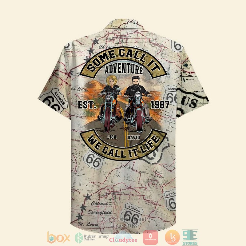 Personalized Biker Couple Some Call It Adventure We Call It Life Palm Tree Pattern Hawaiian Shirt