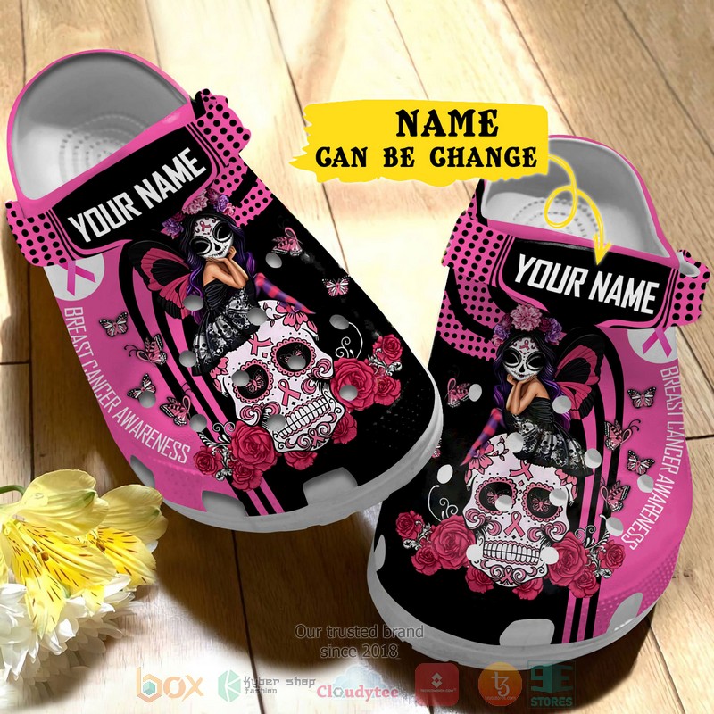 NEW Personalized Breast Cancer Awareness Sugar Skull custom Crocs Crocband Clog 3 NEW Personalized Breast Cancer Awareness Sugar Skull custom Crocs Crocband Clog word2