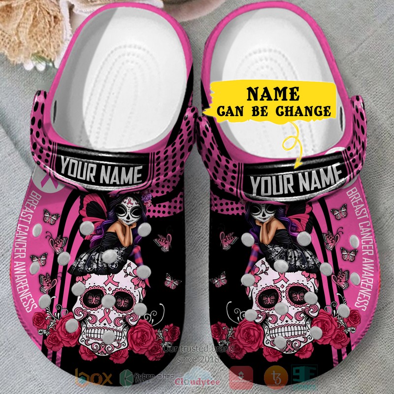 NEW Personalized Breast Cancer Awareness Sugar Skull custom Crocs Crocband Clog 4 NEW Personalized Breast Cancer Awareness Sugar Skull custom Crocs Crocband Clog word2