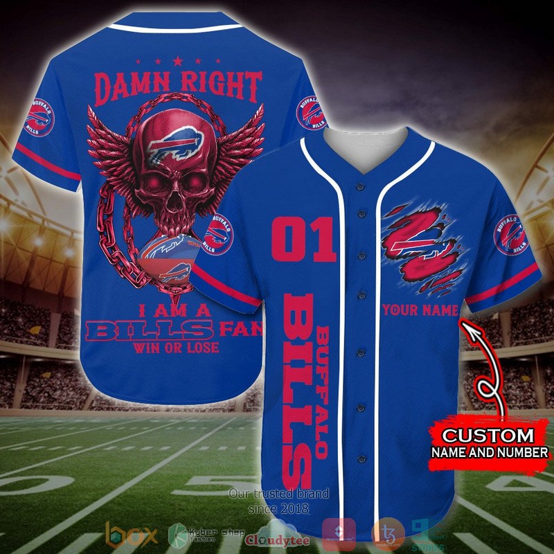 Personalized Buffalo Bills NFL Wings Skull Baseball Jersey Shirt word1