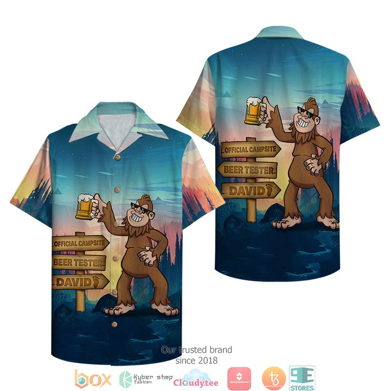 Personalized Camping Bear Bigfoot Official Campsite Beer Tester Hawaiian shirt word3