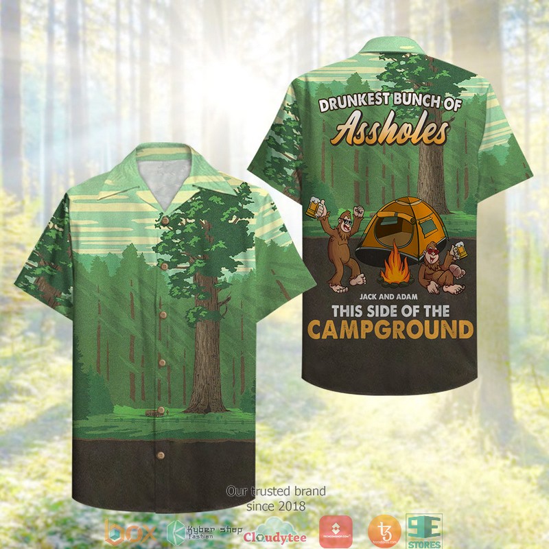 Personalized Camping Bigfoot Drunkest Bunch Of Assholes Hawaiian shirt word1
