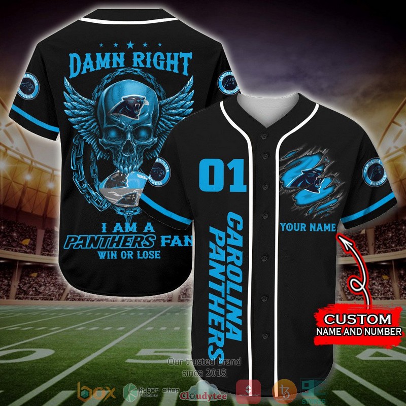 Personalized Carolina Panthers NFL Wings Skull Baseball Jersey Shirt word3