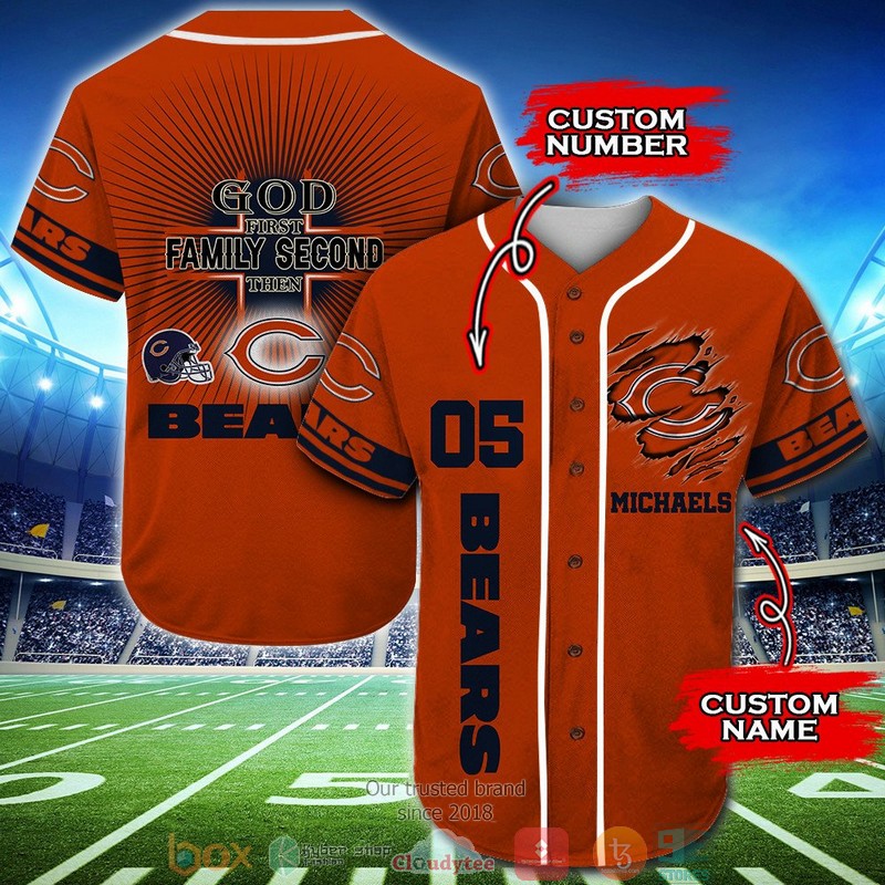 Personalized Chicago Bears NFL God First Family Second then Baseball Jersey Shirt