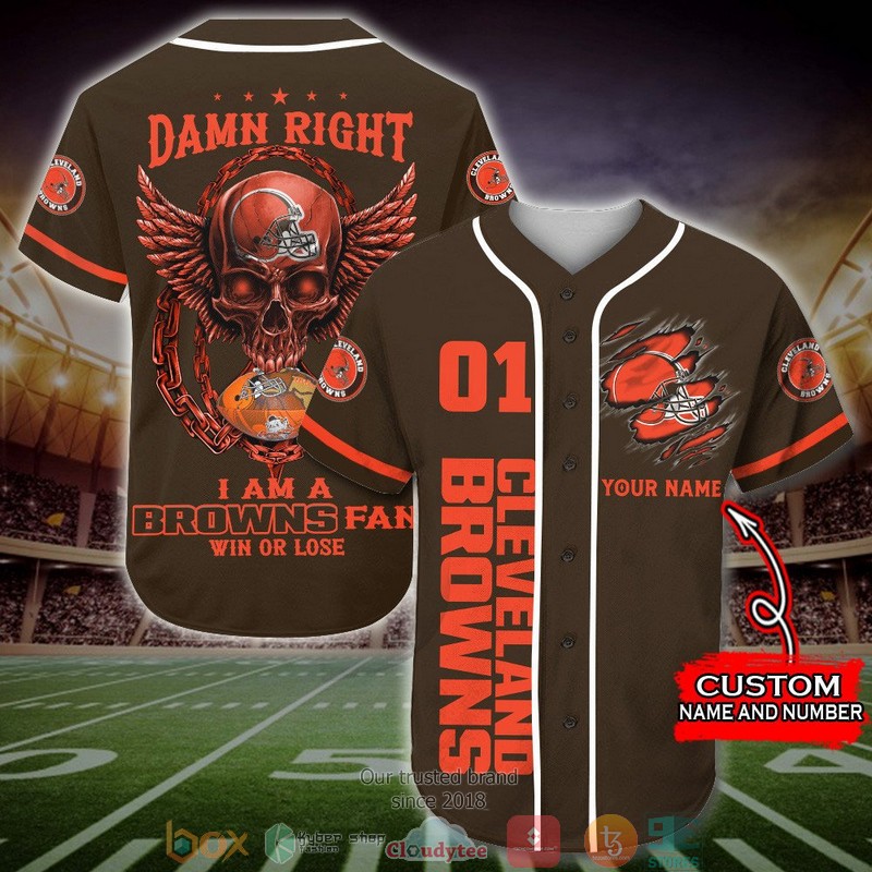 Personalized Cleveland Browns NFL Wings Skull Baseball Jersey Shirt word2