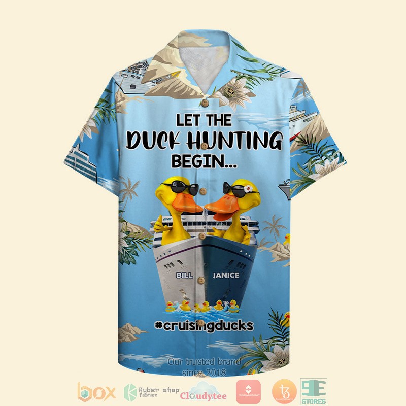 Personalized Cruising Duck Couple Let The Duck Hunting Begin Floral Pattern Hawaiian Shirt