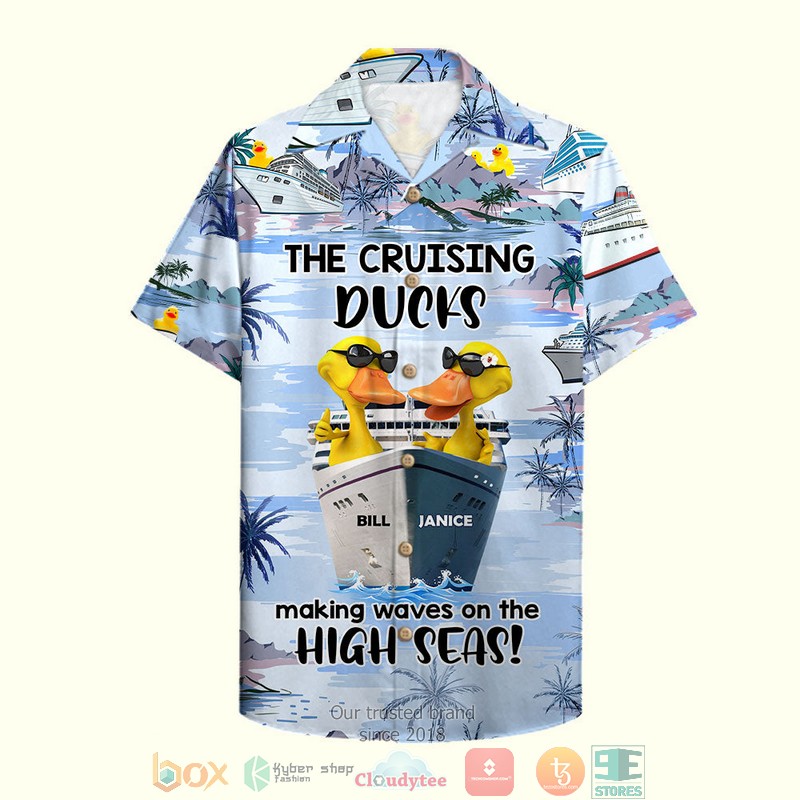 HOT Personalized Cruising Duck Couple Making Waves On The High Seas Hawaii Shirt word1