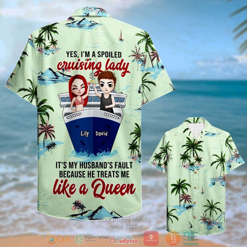 Personalized Cruising Yes I'm A Spoiled Lady Palm Tree Pattern Hawaiian Shirt word2