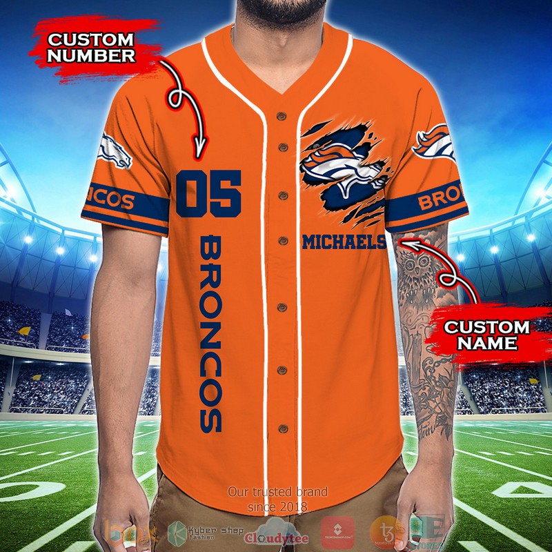 Personalized Denver Broncos NFL God First Family Second then Baseball Jersey Shirt word1