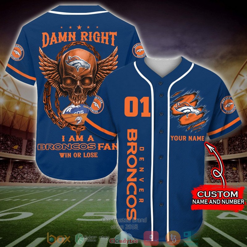 Personalized Denver Broncos NFL Wings Skull Baseball Jersey Shirt word2