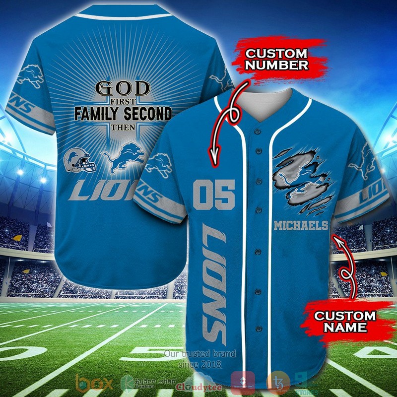 Personalized Detroit Lions NFL God First Family Second then Baseball Jersey Shirt 5 Personalized Detroit Lions NFL God First Family Second then Baseball Jersey Shirt word2
