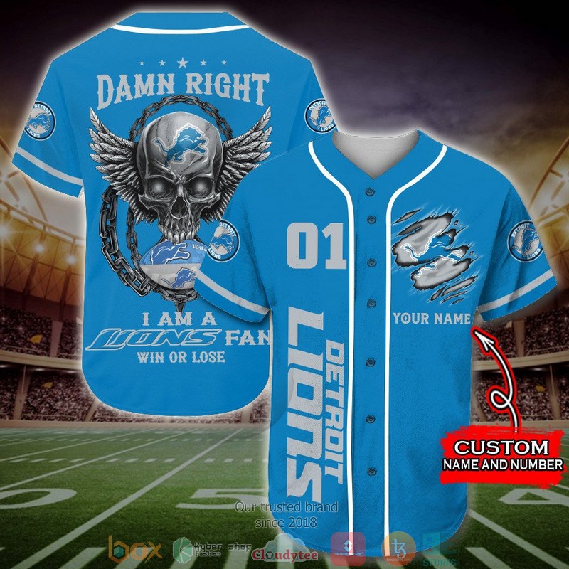 Personalized Detroit Lions NFL Wings Skull Baseball Jersey Shirt word1