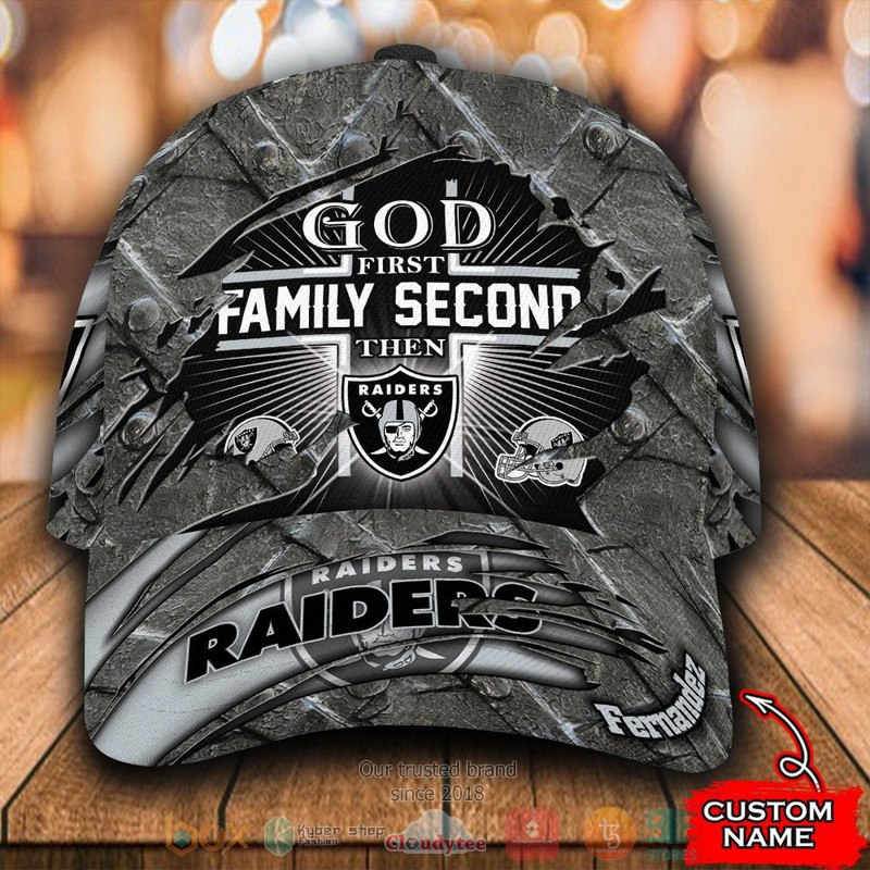 Best Personalized God First Family Second Then Las Vegas Raiders Custom Hat Word1