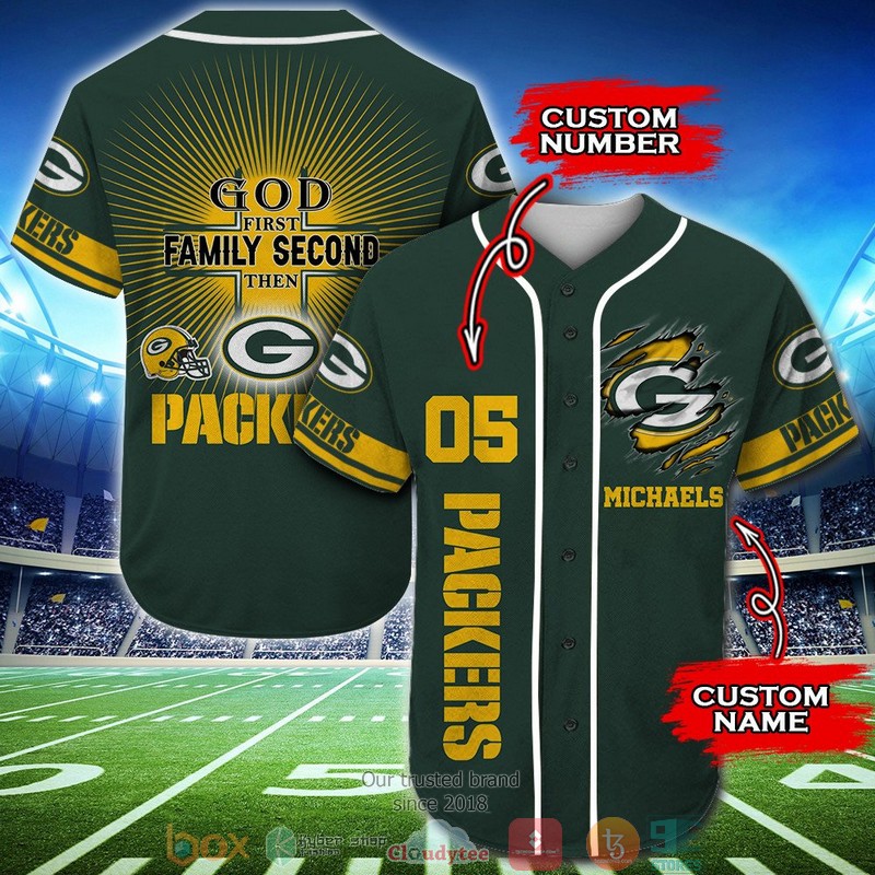 Personalized Green Bay Packers NFL God First Family Second then Baseball Jersey Shirt 2 Personalized Green Bay Packers NFL God First Family Second then Baseball Jersey Shirt word1