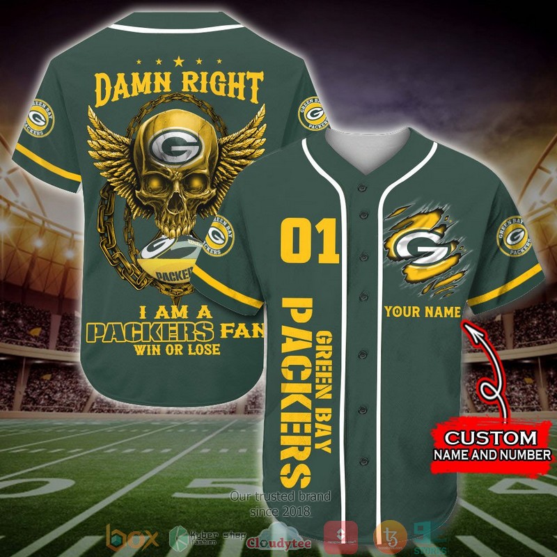 Personalized Green Bay Packers NFL Wings Skull Baseball Jersey Shirt word1