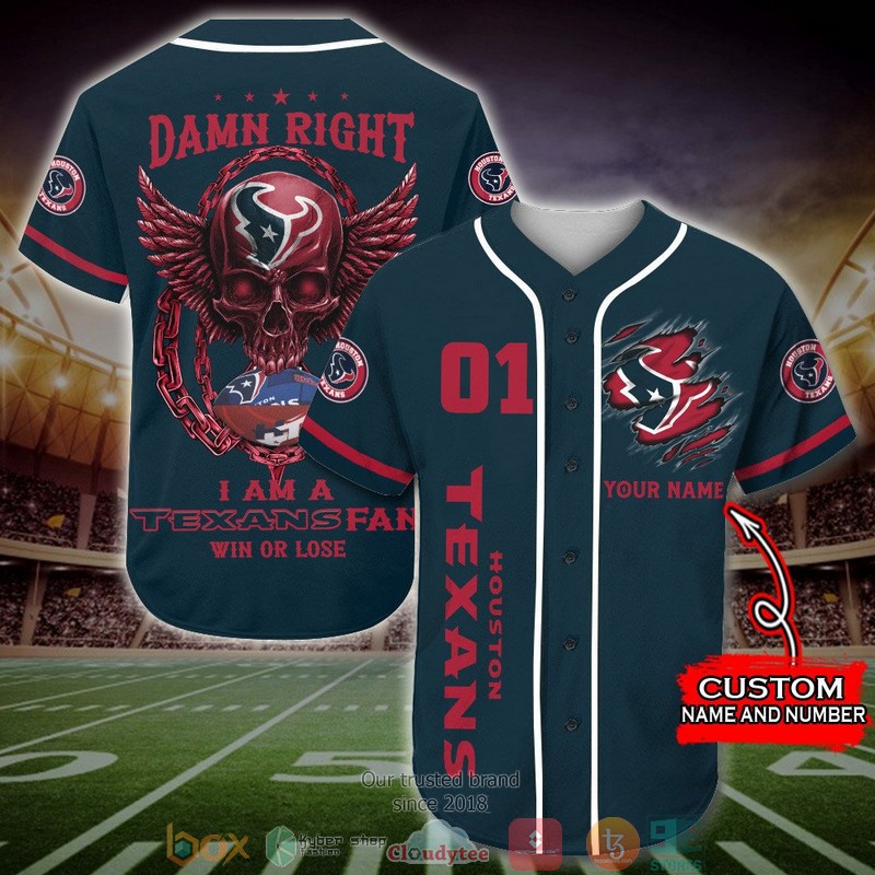 Personalized Houston Texans NFL Wings Skull Baseball Jersey Shirt word3