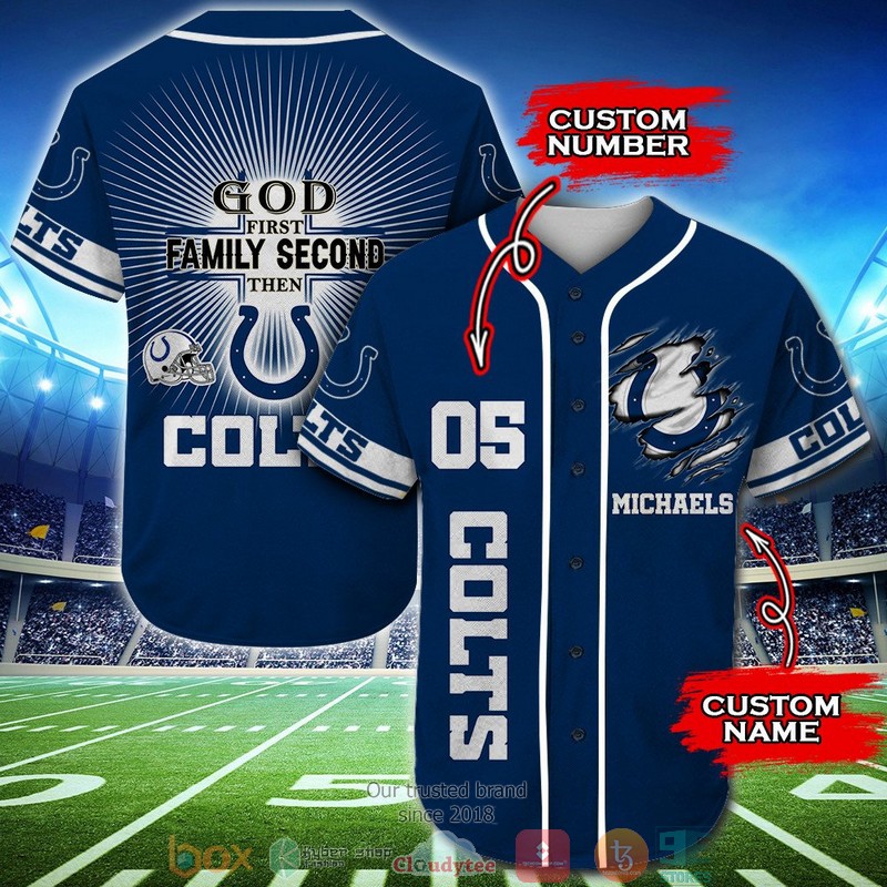 Personalized Indianapolis Colts NFL God First Family Second then Baseball Jersey Shirt word1